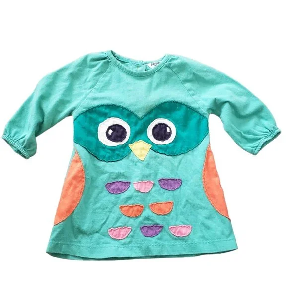 Mini Boden | Dresses | Mini Boden Long Sleeve Green Dress Colorful Owl Size  36 Months Guc | Poshmark
